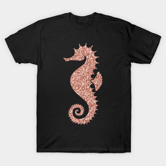 Rose Gold Faux Glitter Seahorse T-Shirt by Felicity-K